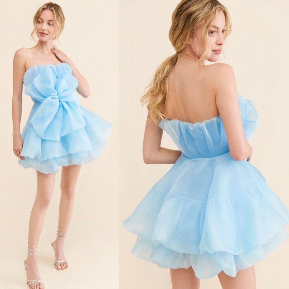 Anthropologie Blue Let Me Be Ruffle Tiered Strapless Mini Dress 2453